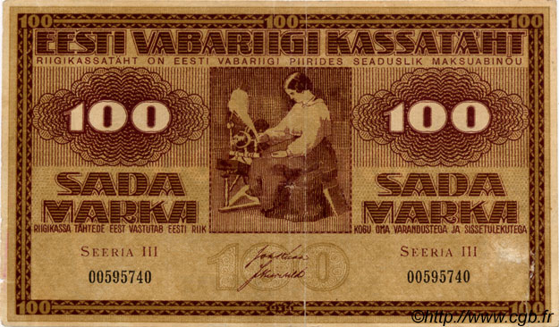100 Marka ESTONIA  1919 P.48c q.MB