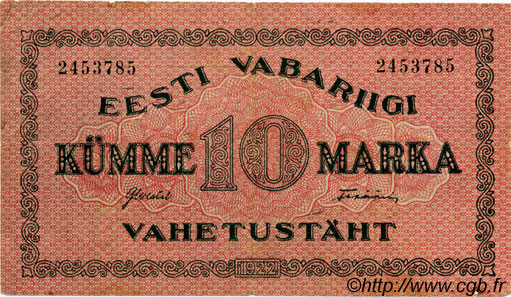 10 Marka ESTONIA  1922 P.53a MB