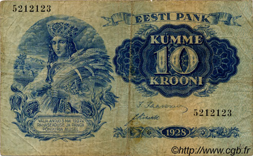 10 Krooni ESTONIA  1928 P.63a G