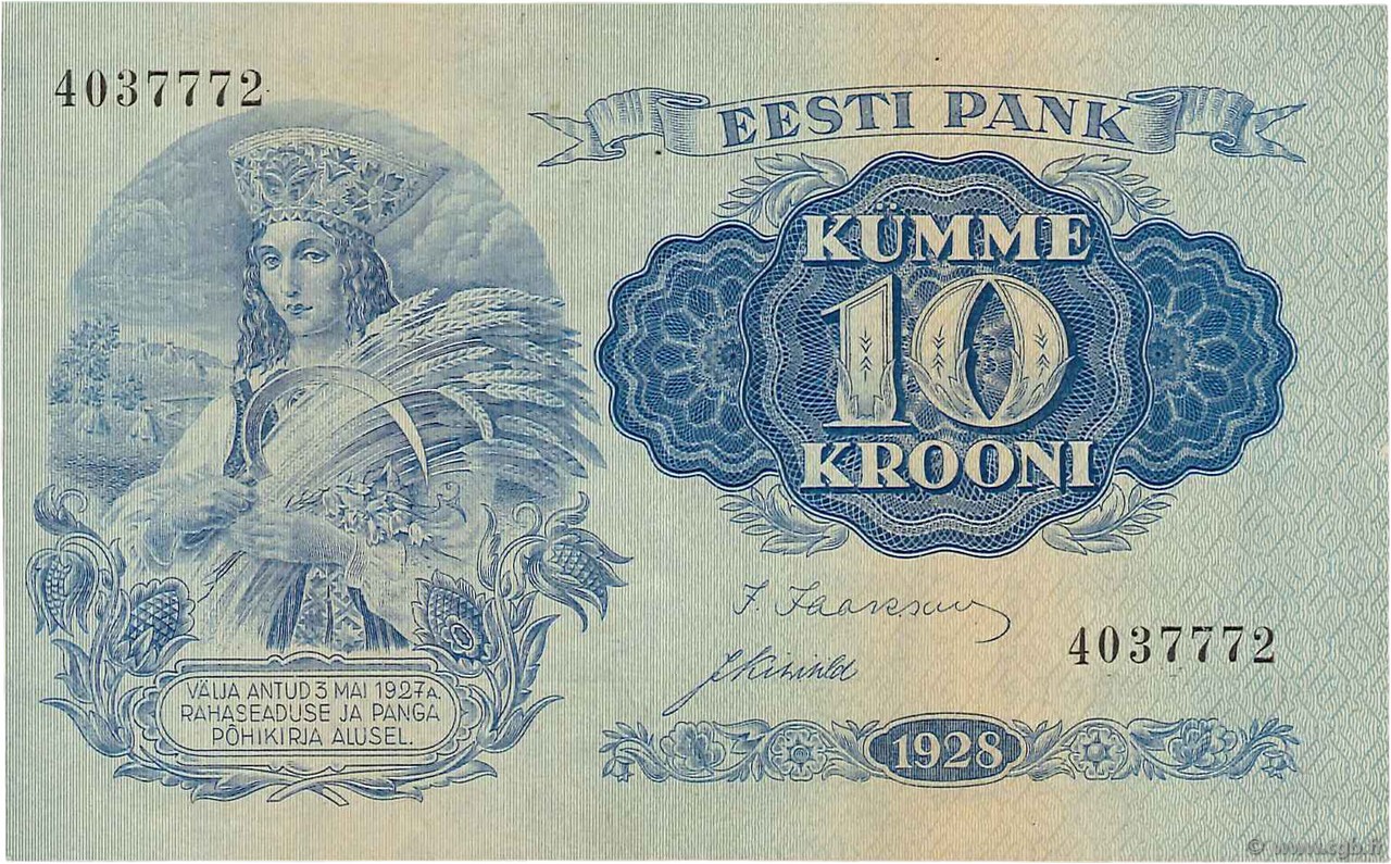 10 Krooni ESTONIA  1928 P.63a VF+