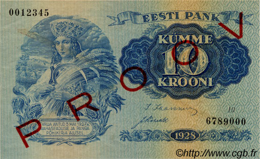 10 Krooni Spécimen ESTONIA  1928 P.63s AU