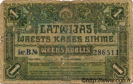 1 Rublis LETONIA  1919 P.02a MC