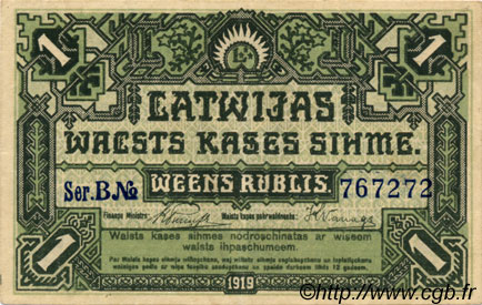 1 Rublis LATVIA  1919 P.02a XF