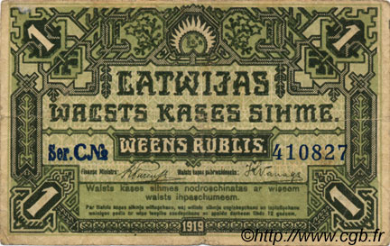 1 Rublis LETTONIA  1919 P.02a MB