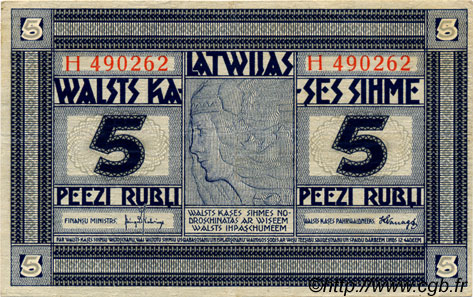 5 Rubli LETTLAND  1919 P.03f fVZ