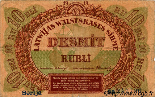 10 Rubli LETTLAND  1919 P.04b fS