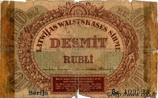 10 Rubli LETTONIA  1919 P.04b q.B