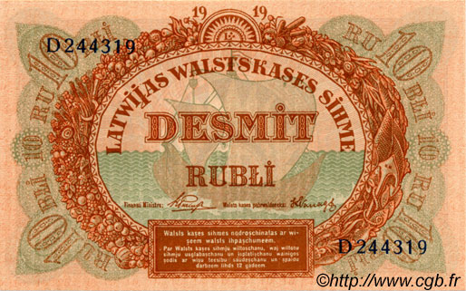 10 Rubli LATVIA  1919 P.04e UNC