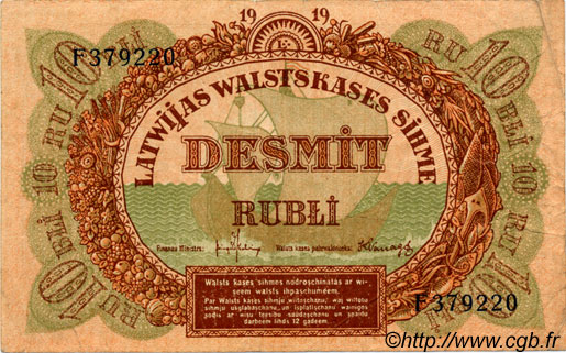 10 Rubli LETONIA  1919 P.04f MBC