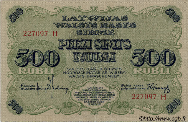 500 Rubli LETTLAND  1920 P.08b VZ