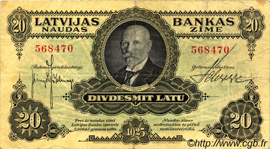 20 Latu LATVIA  1925 P.17a VF-
