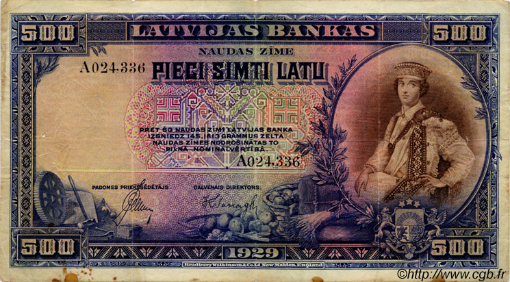 500 Latu LETONIA  1929 P.19a BC+