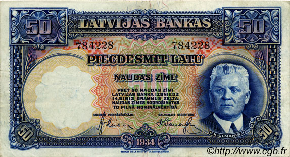 50 Latu LATVIA  1934 P.20a VF
