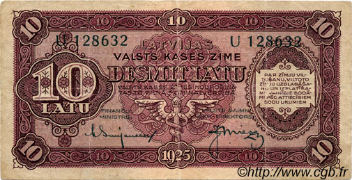 10 Latu LETTONIA  1939 P.24e MB