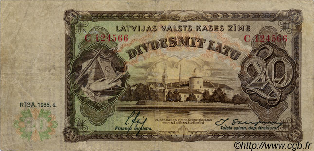 20 Latu LATVIA  1935 P.30a F