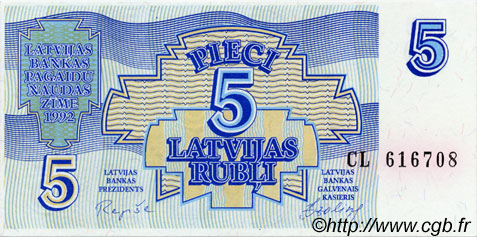 5 Rubli LETTLAND  1992 P.37 ST