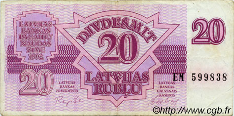 20 Rublu LETTLAND  1992 P.39 S