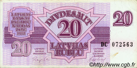 20 Rublu LETTONIA  1992 P.39 BB