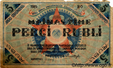 5 Rubli LATVIA Riga 1919 P.R3a G