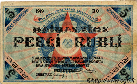 5 Rubli LETTONIA Riga 1919 P.R3a MB