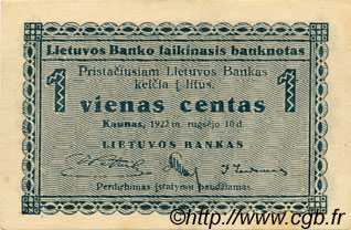 1 Centas LITHUANIA  1922 P.01a UNC-