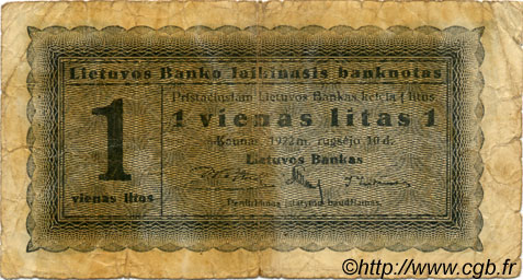 1 Litas LITHUANIA  1922 P.05a VG