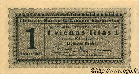 1 Litas LITHUANIA  1922 P.05a XF+