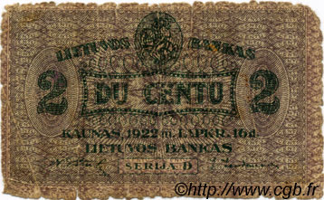 2 Centu LITUANIA  1922 P.08a MC
