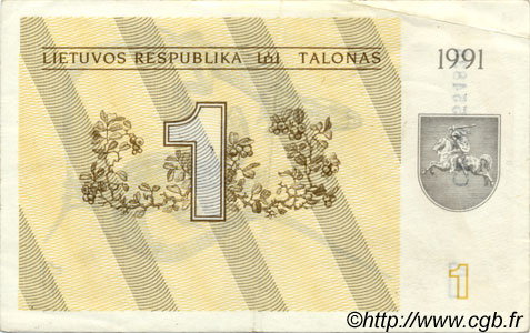 1 Talonas LITHUANIA  1991 P.32a VF+