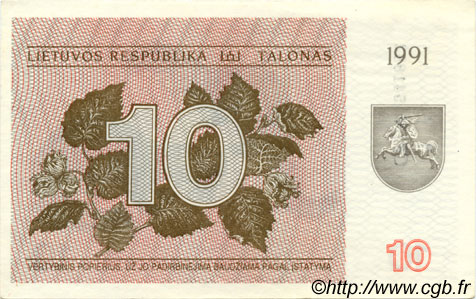 10 Talonas LITUANIA  1991 P.35b SPL
