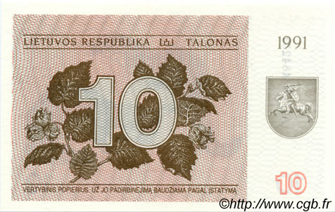 10 Talonas LITHUANIA  1991 P.35b UNC