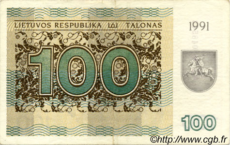 100 Talonas LITUANIA  1991 P.38a MBC