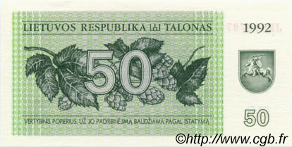 50 Talonas LITUANIA  1992 P.41 FDC