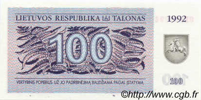 100 Talonas LITHUANIA  1992 P.42 UNC