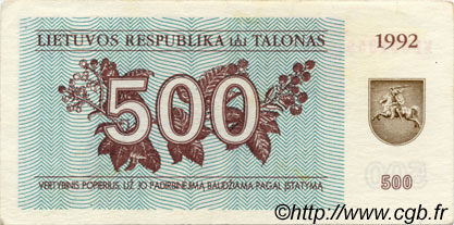 500 Talonas LITUANIA  1992 P.44 MBC+