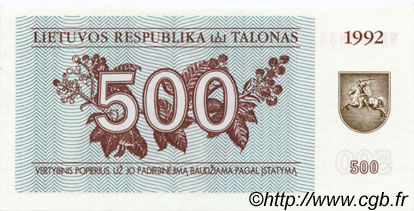 500 Talonas LITHUANIA  1992 P.44 UNC