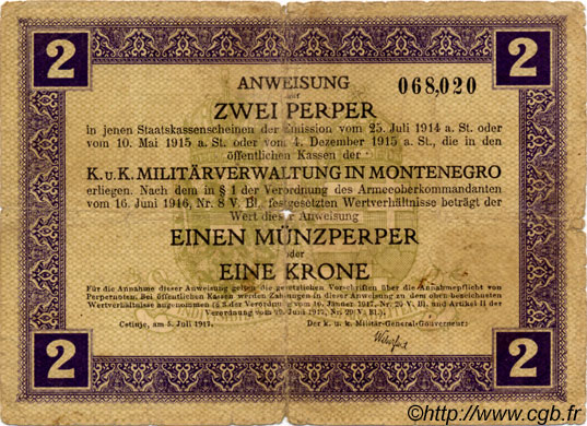 2 Perpera MONTENEGRO  1917 P.M.149 G
