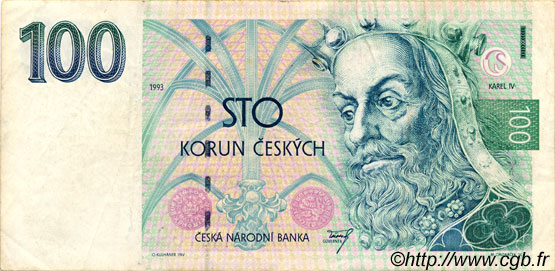 100 Korun CZECH REPUBLIC  1993 P.05a VF