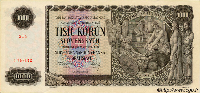 1000 Korun SLOVAKIA  1940 P.13a UNC-