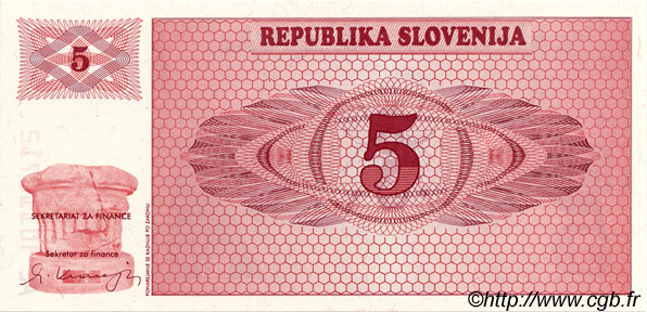 5 Tolarjev Spécimen ESLOVENIA  1990 P.03s1 FDC