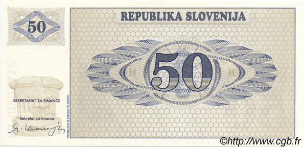 50 Tolarjev Spécimen ESLOVENIA  1990 P.05s1 FDC