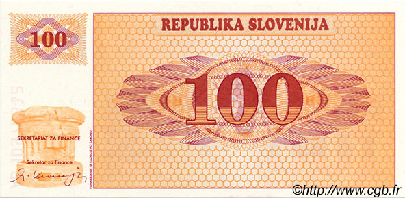100 Tolarjev Spécimen SLOVENIA  1990 P.06s1 UNC