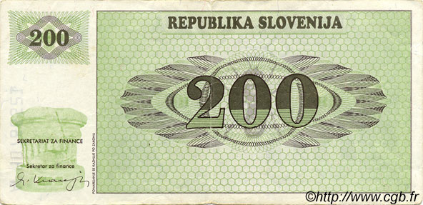 200 Tolarjev SLOVENIA  1990 P.07a F+