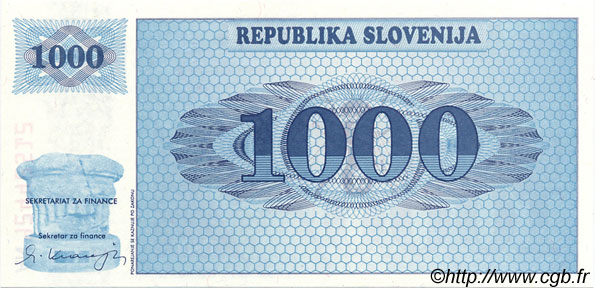 1000 Tolarjev Spécimen ESLOVENIA  1992 P.09s1 FDC