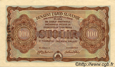 100 Lir ESLOVENIA  1944 PS.117 FDC