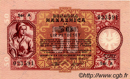 50 Lire SLOVENIA Ljubljana 1944 P.R06 UNC