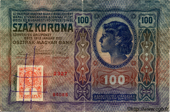 100 Korun CHECOSLOVAQUIA  1919 P.004a BC+
