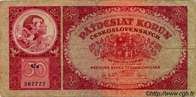 50 Korun CZECHOSLOVAKIA  1929 P.022a VG