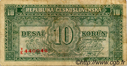 10 Korun CZECHOSLOVAKIA  1945 P.060a G