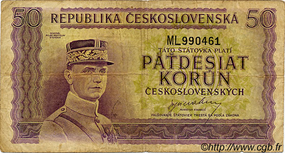 50 Korun CZECHOSLOVAKIA  1945 P.062a F